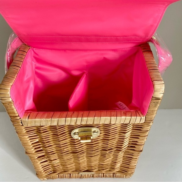 🌸 Lilly Pulitzer 🌸 Picnic Wicker Wine Basket Carrier Multi Cheek to Cheek - Picture 12 of 13